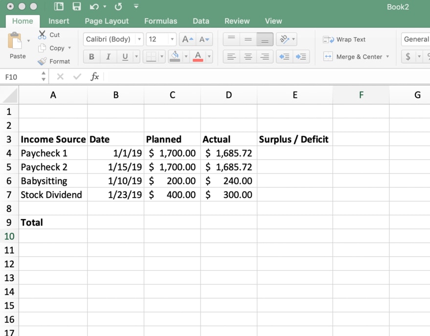 An Excel budget with some fake data filled in | Investment U 