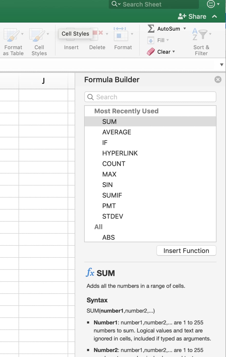 The formula builder